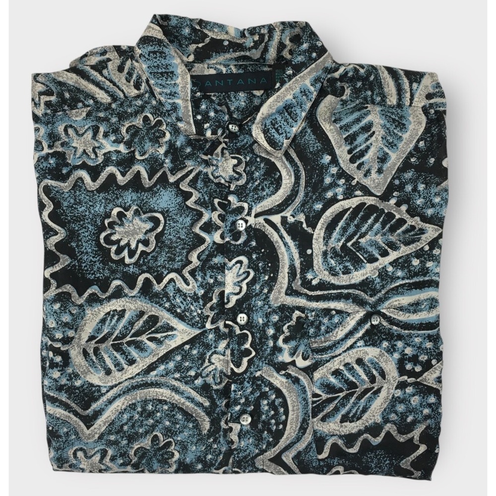 Vintage Santana Men's Silk Shirt‎ Size Large Short Sleeve Geometric Lightweight